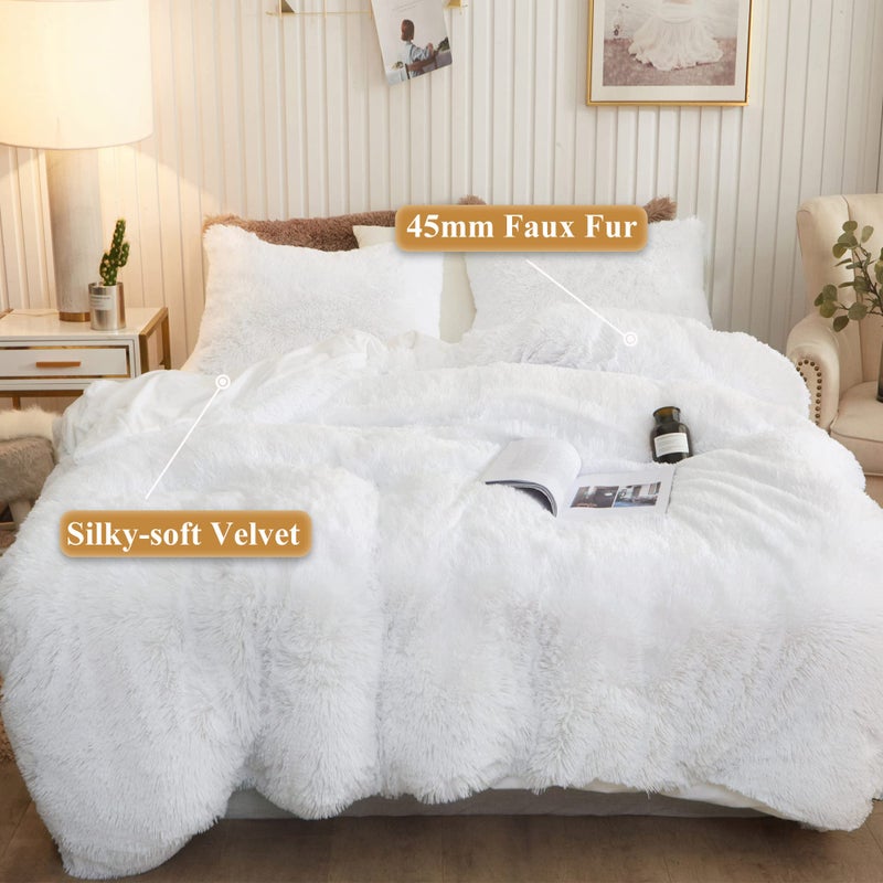 XeGe Plush Shaggy Duvet Cover, Luxury Ultra Soft Crystal Velvet Fuzzy Bedding 1PC, Fluffy Furry Comforter Cover for Bedroom Home Decoration(1 Faux Fur Duvet Cover), Zipper Closure(Twin, White) - Image 2